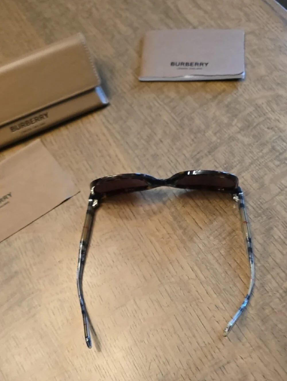 Burberry Brown Sunglasses with Tan Case and Plaid Temples